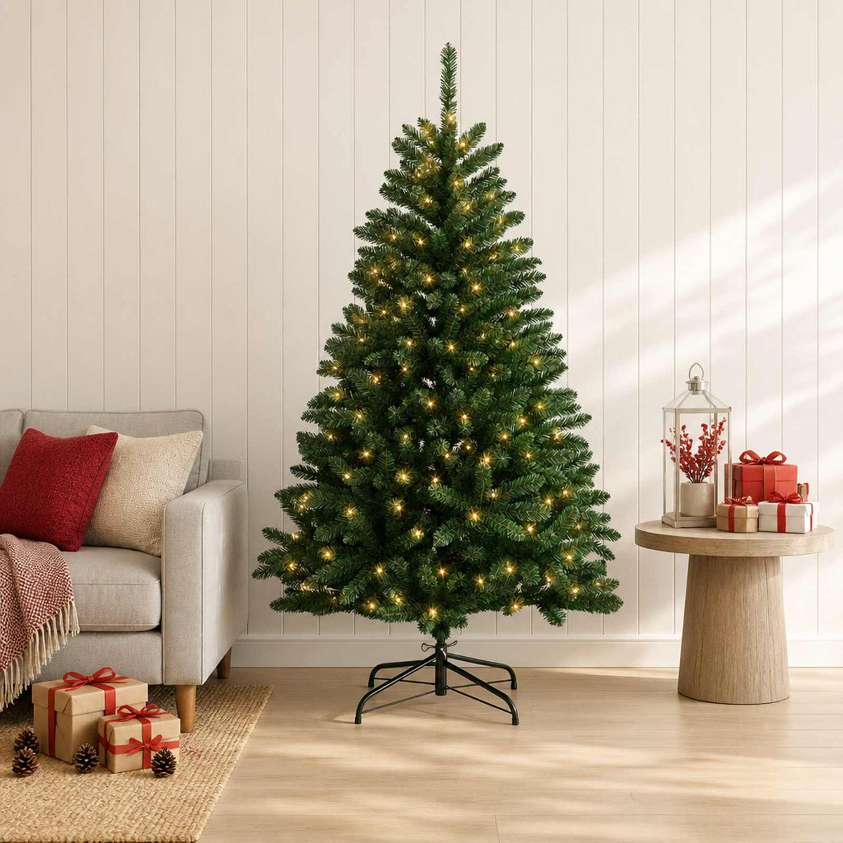 Kunstmatige Inklapbare Kerstboom 150 cm 150 LED's Warmwit staal is nu te koop bij PeponiXL, paradijselijk wonen!