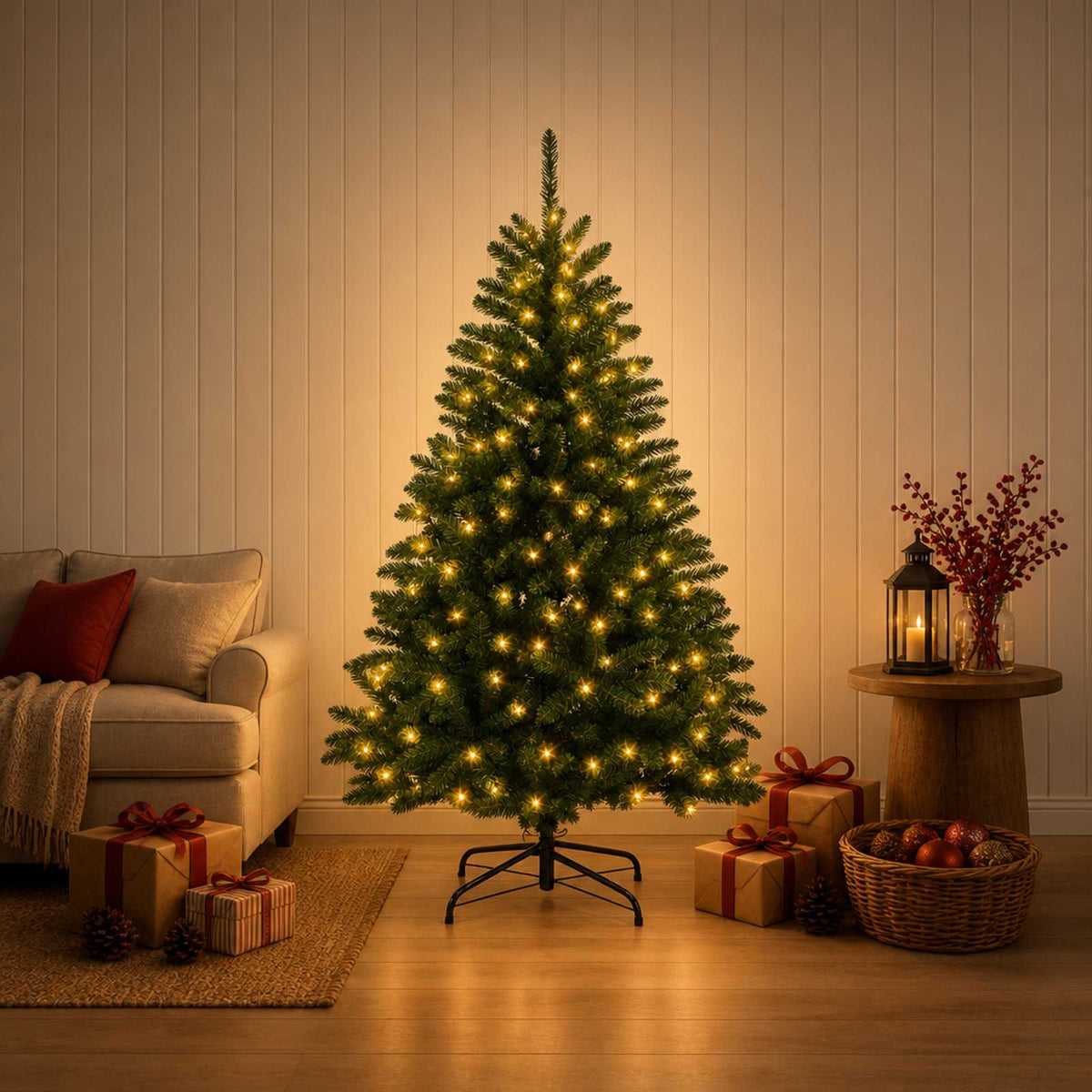 Kunstmatige Inklapbare Kerstboom 180 cm 300 LED's Warmwit staal is nu te koop bij PeponiXL, paradijselijk wonen!