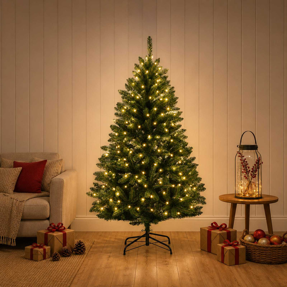 Kunstmatige Inklapbare Kerstboom 120 cm 150 LED's Warmwit staal is nu te koop bij PeponiXL, paradijselijk wonen!
