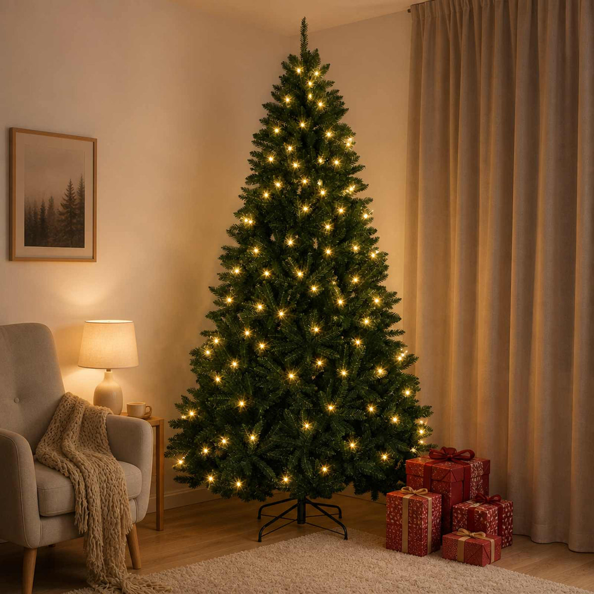vidaXL Kunstmatige Inklapbare Kerstboom 210 cm 400 LED's Warmwit staal