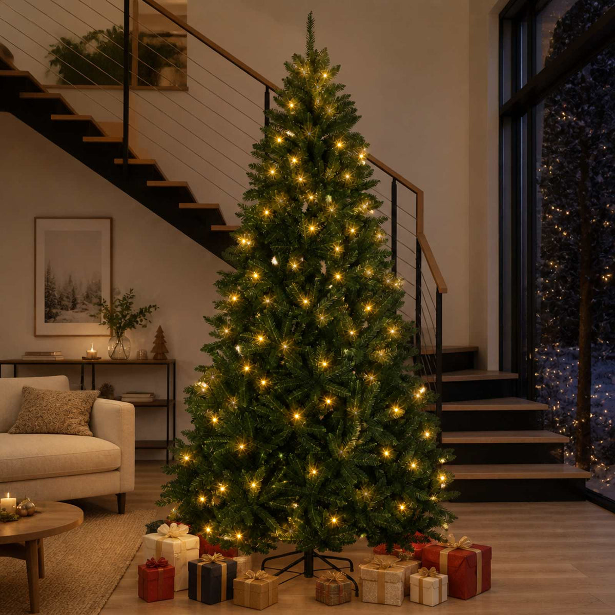 vidaXL Kunstmatige Inklapbare Kerstboom 270 cm 600 LED's Warmwit staal