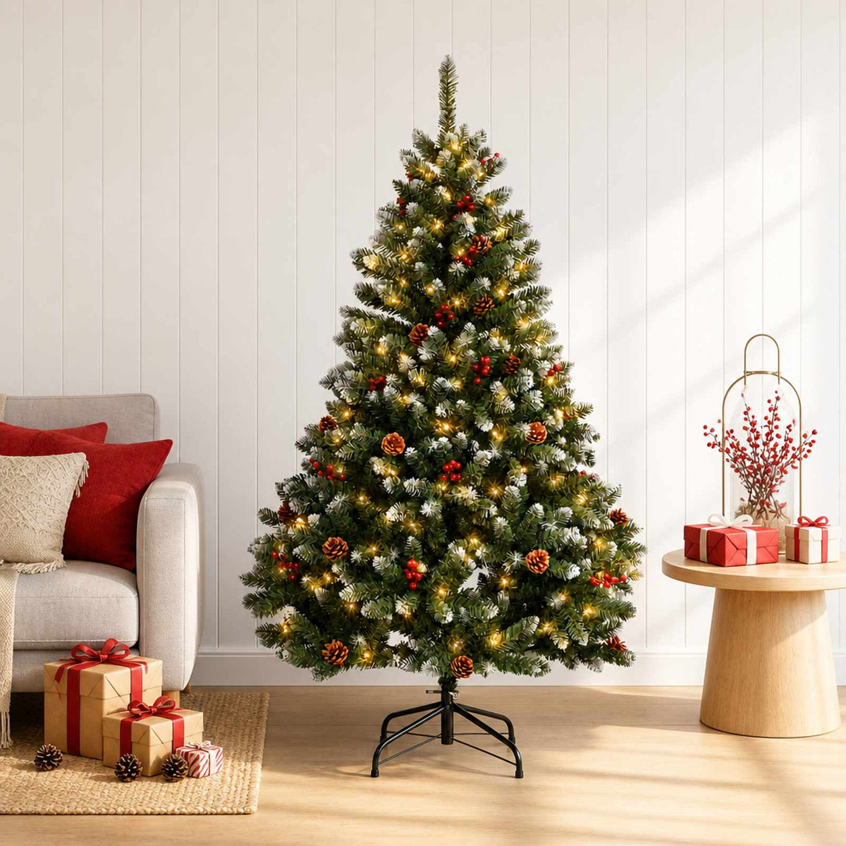 Kunstmatige Inklapbare Kerstboom 150 cm 150 LED's Warmwit staal is nu te koop bij PeponiXL, paradijselijk wonen!