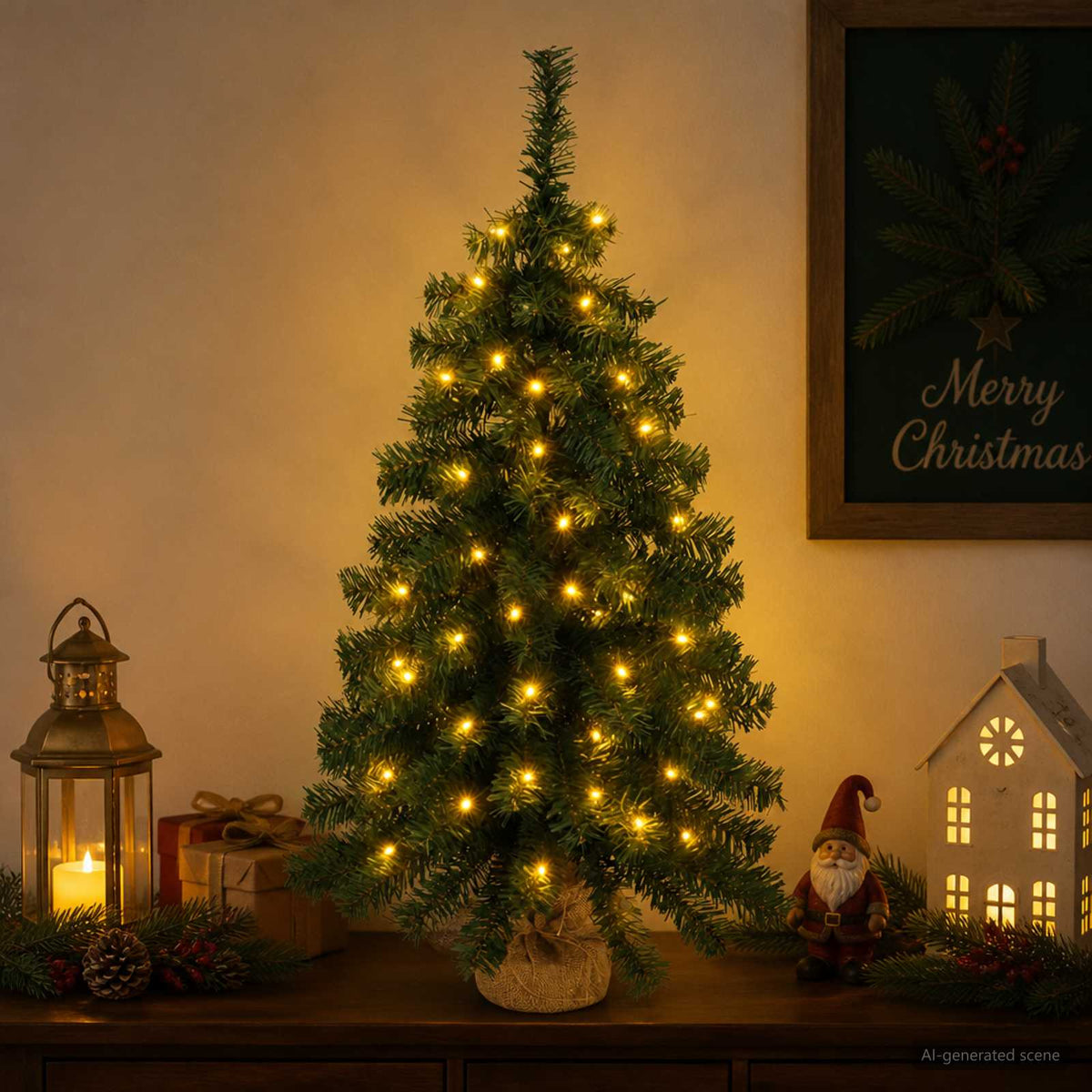Mini Kerstboom 60 cm 25 LED's Warmwit PVC Groen is nu te koop bij PeponiXL, paradijselijk wonen!