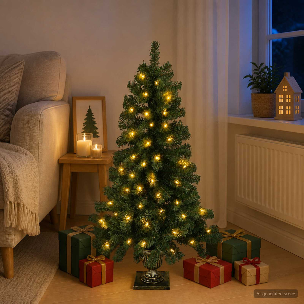Mini Kerstboom 120 cm 100 LED's Warmwit PVC Groen is nu te koop bij PeponiXL, paradijselijk wonen!