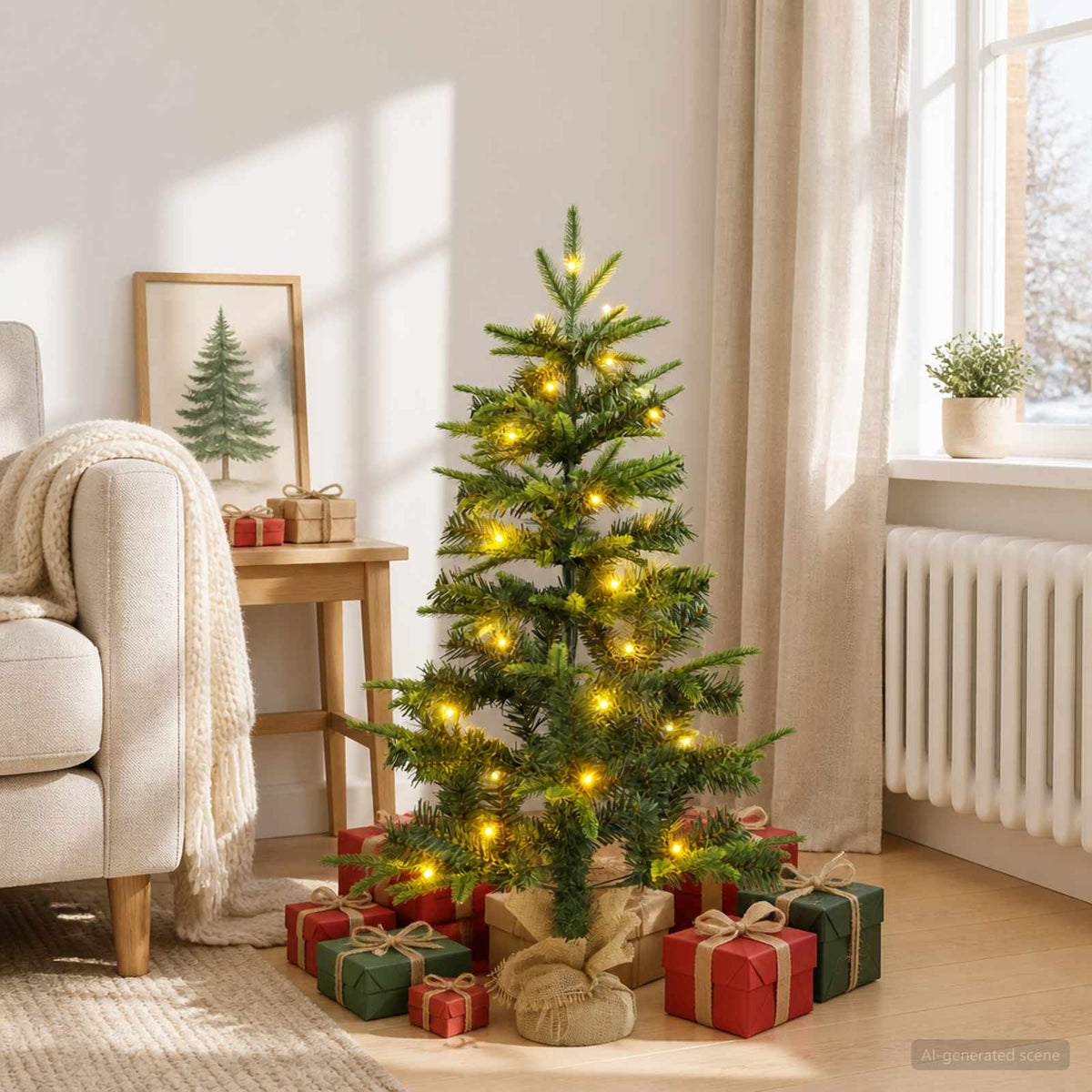 Mini Kerstboom 90 cm 50 LED's Warmwit PVC en PE Groen is nu te koop bij PeponiXL, paradijselijk wonen!