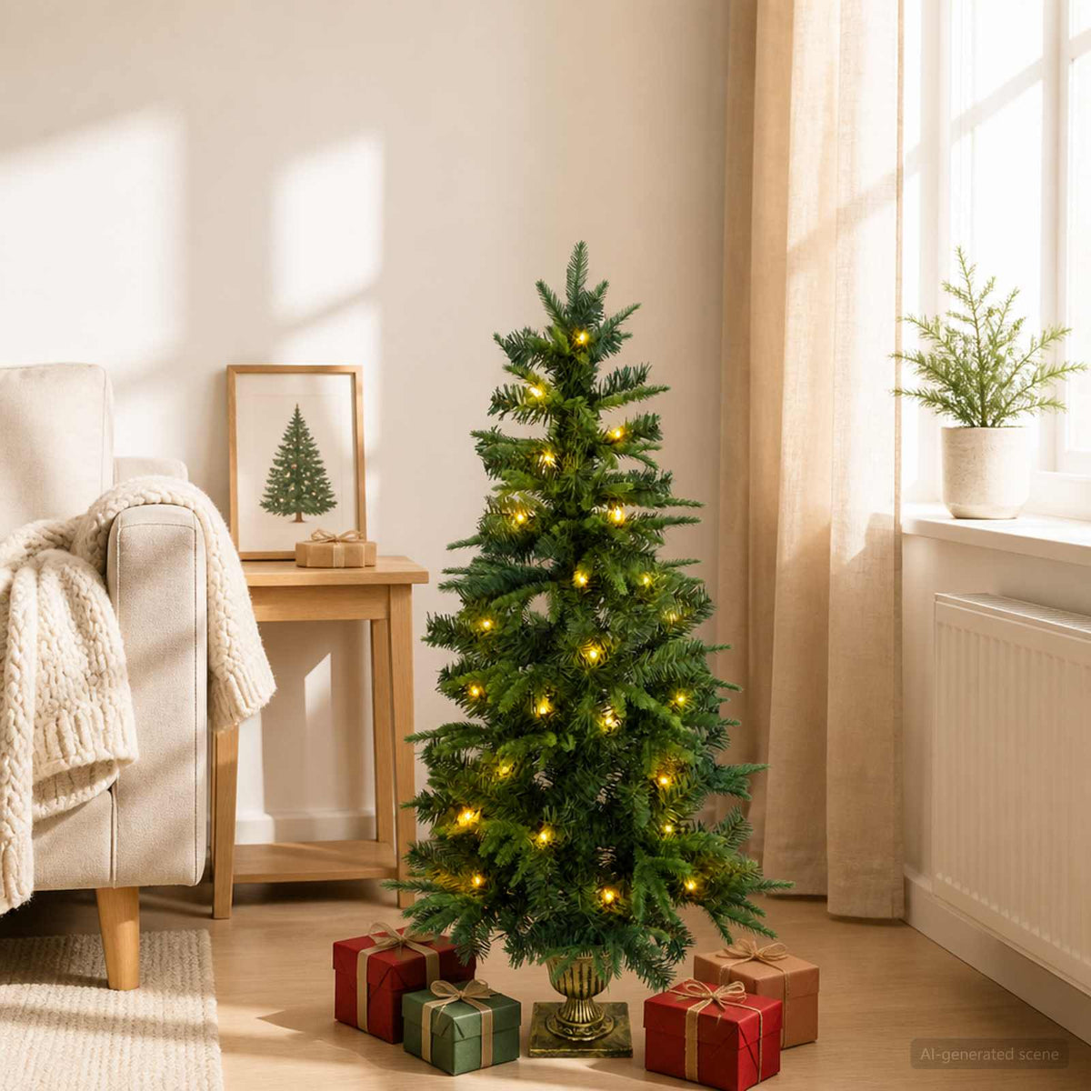 Mini Kerstboom 120 cm 100 LED's Warmwit PVC en PE Groen is nu te koop bij PeponiXL, paradijselijk wonen!