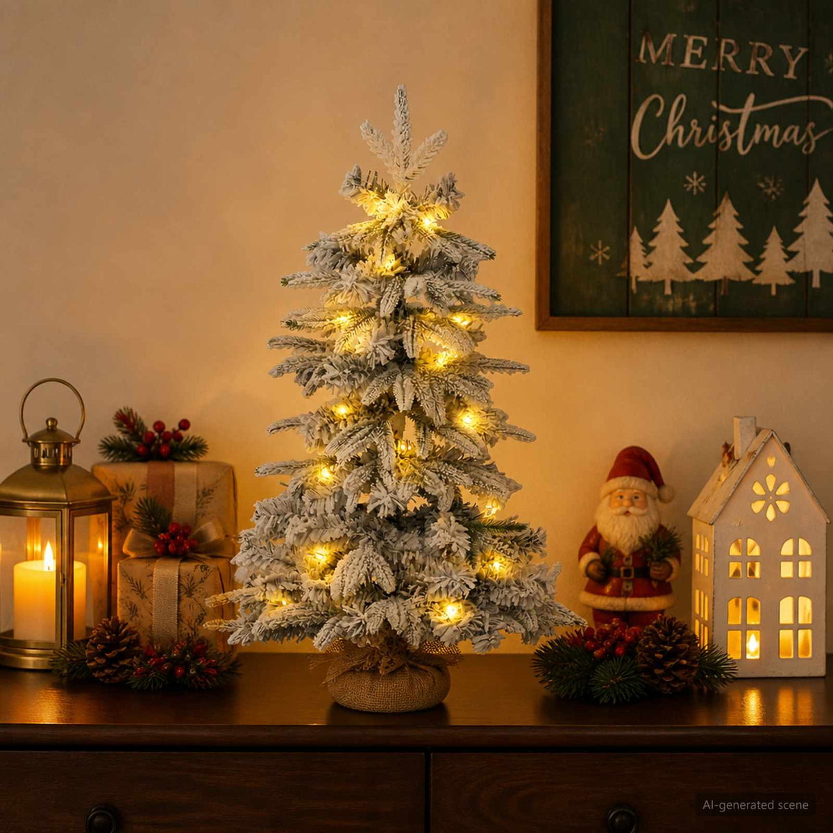 Mini Kerstboom 45 cm 25 LED's Warmwit PVC en PE Groen en Wit is nu te koop bij PeponiXL, paradijselijk wonen!