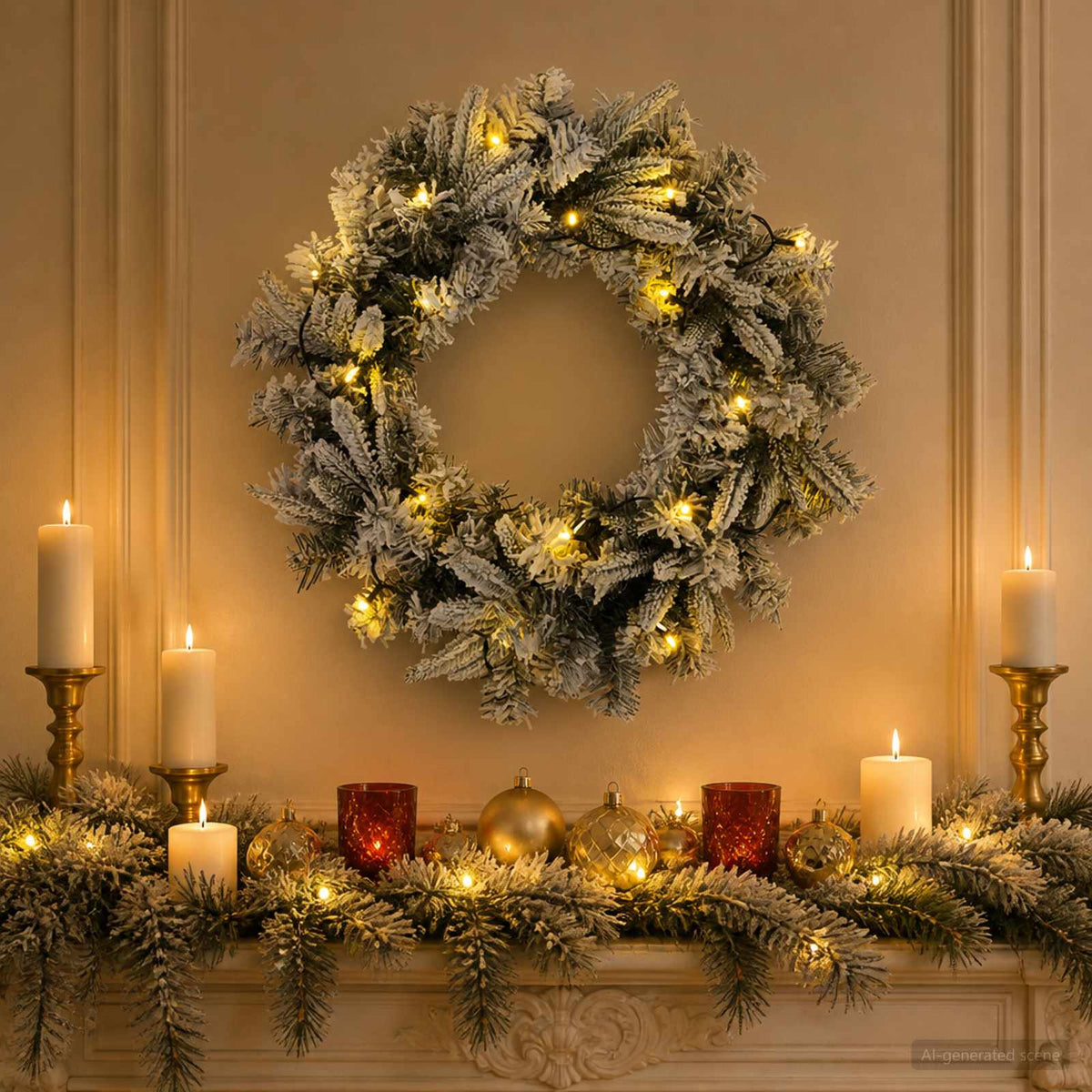 vidaXL Kerstkrans Groen en Wit Ø 30 cm PVC en PE 25 LED's