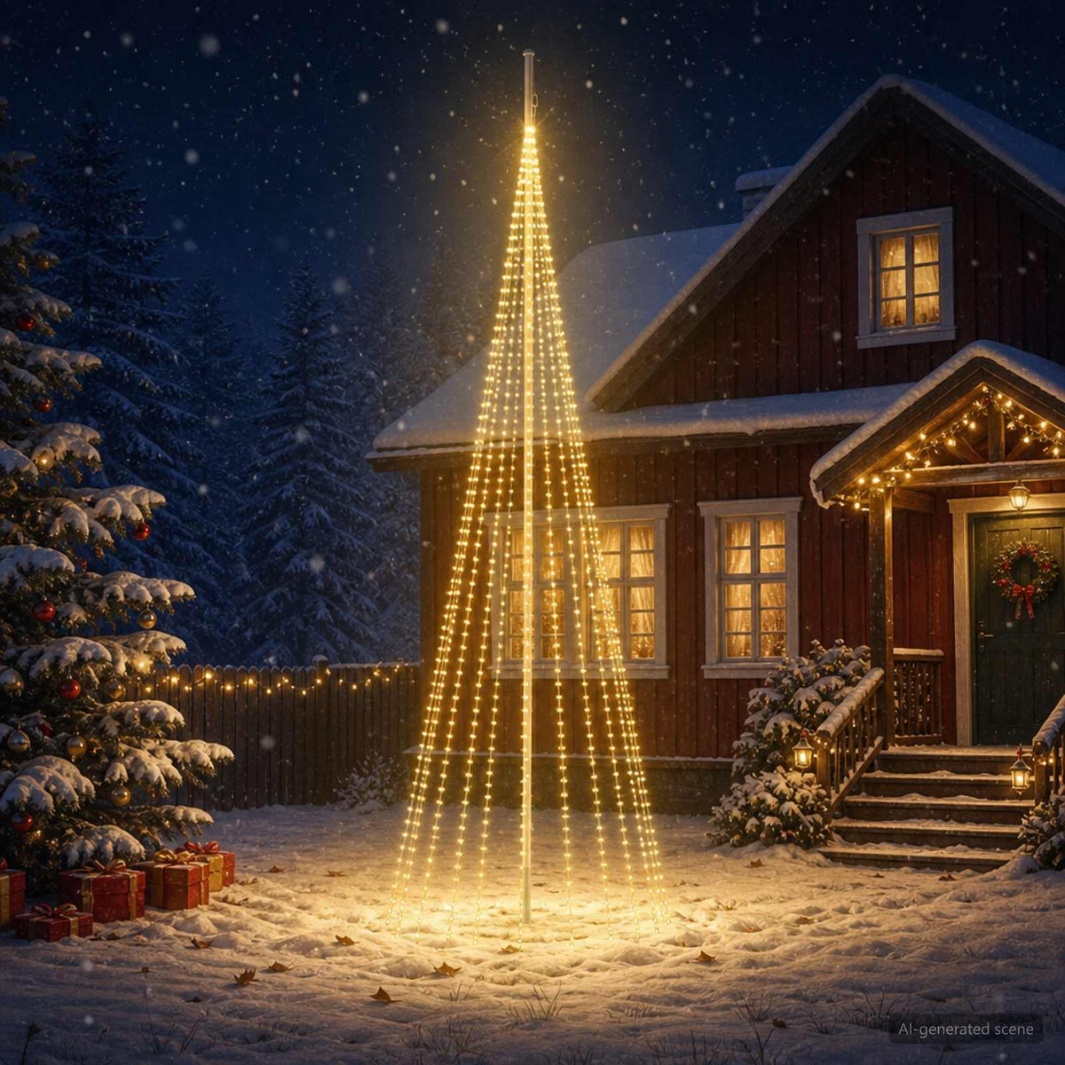 vidaXL Kerstboomverlichting met grondpen en vlaggenmast 500 cm