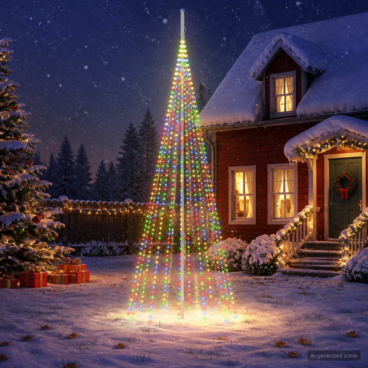 vidaXL Kerstboomverlichting met grondpen en vlaggenmast 500 cm