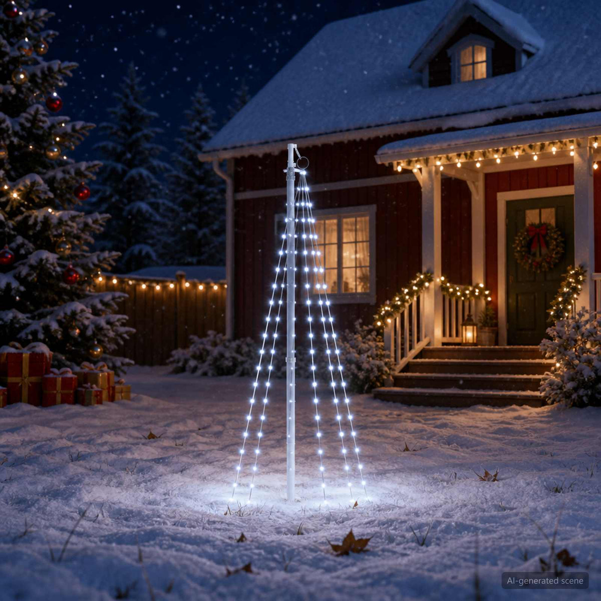 vidaXL Kerstboomverlichting met grondpen en vlaggenmast 180 cm