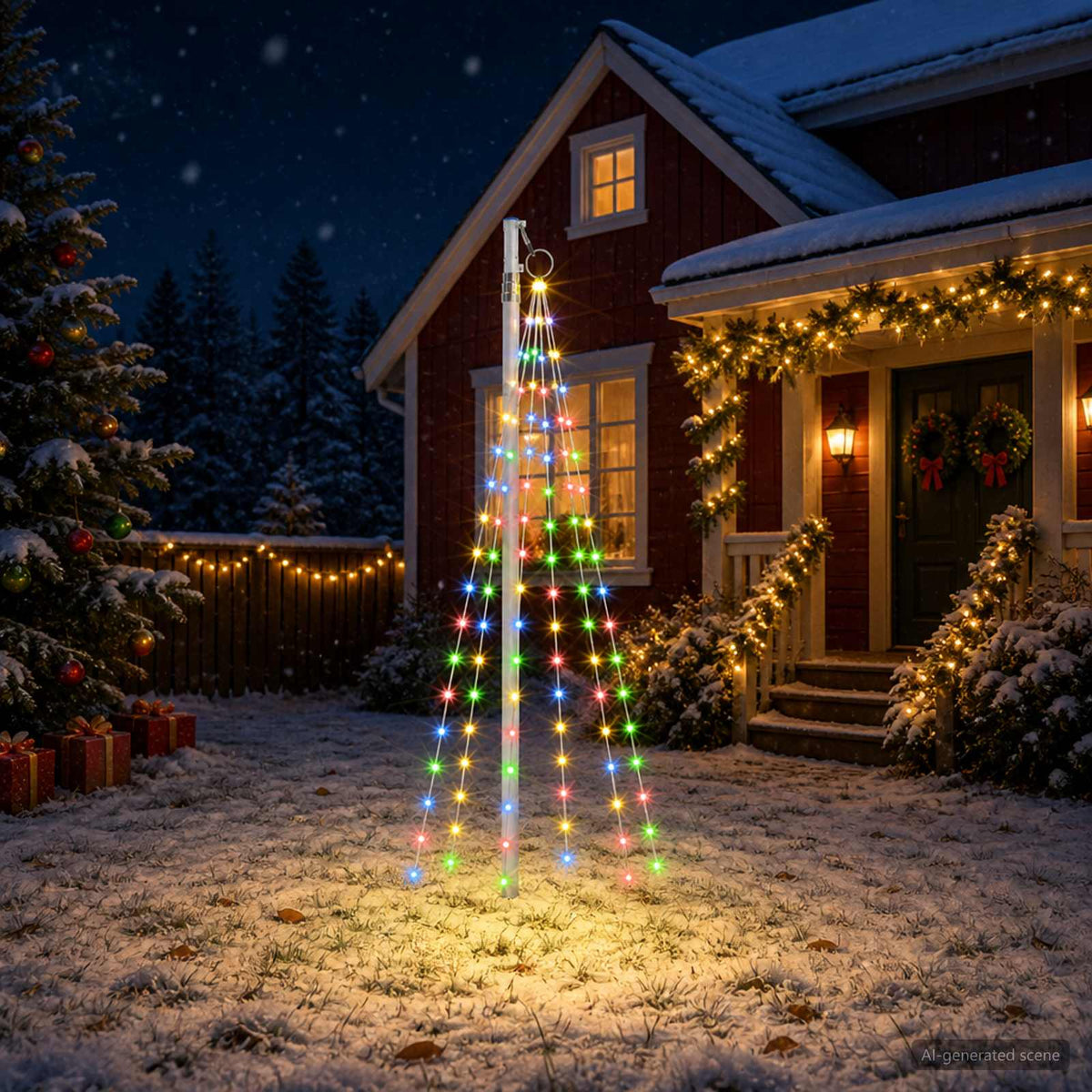 vidaXL Kerstboomverlichting met grondpen en vlaggenmast 180 cm