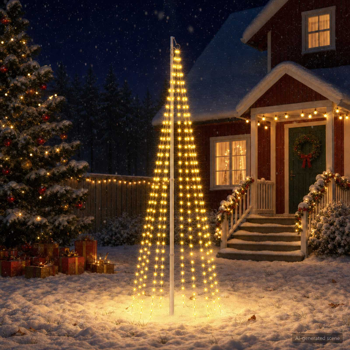 vidaXL Kerstboomverlichting met grondpen en vlaggenmast 300 cm