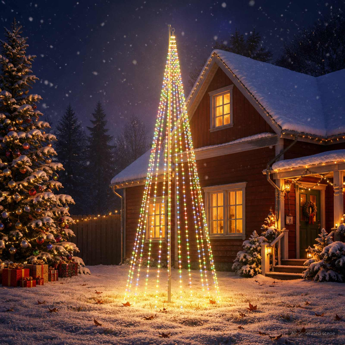vidaXL Kerstboomverlichting met grondpen en vlaggenmast 500 cm