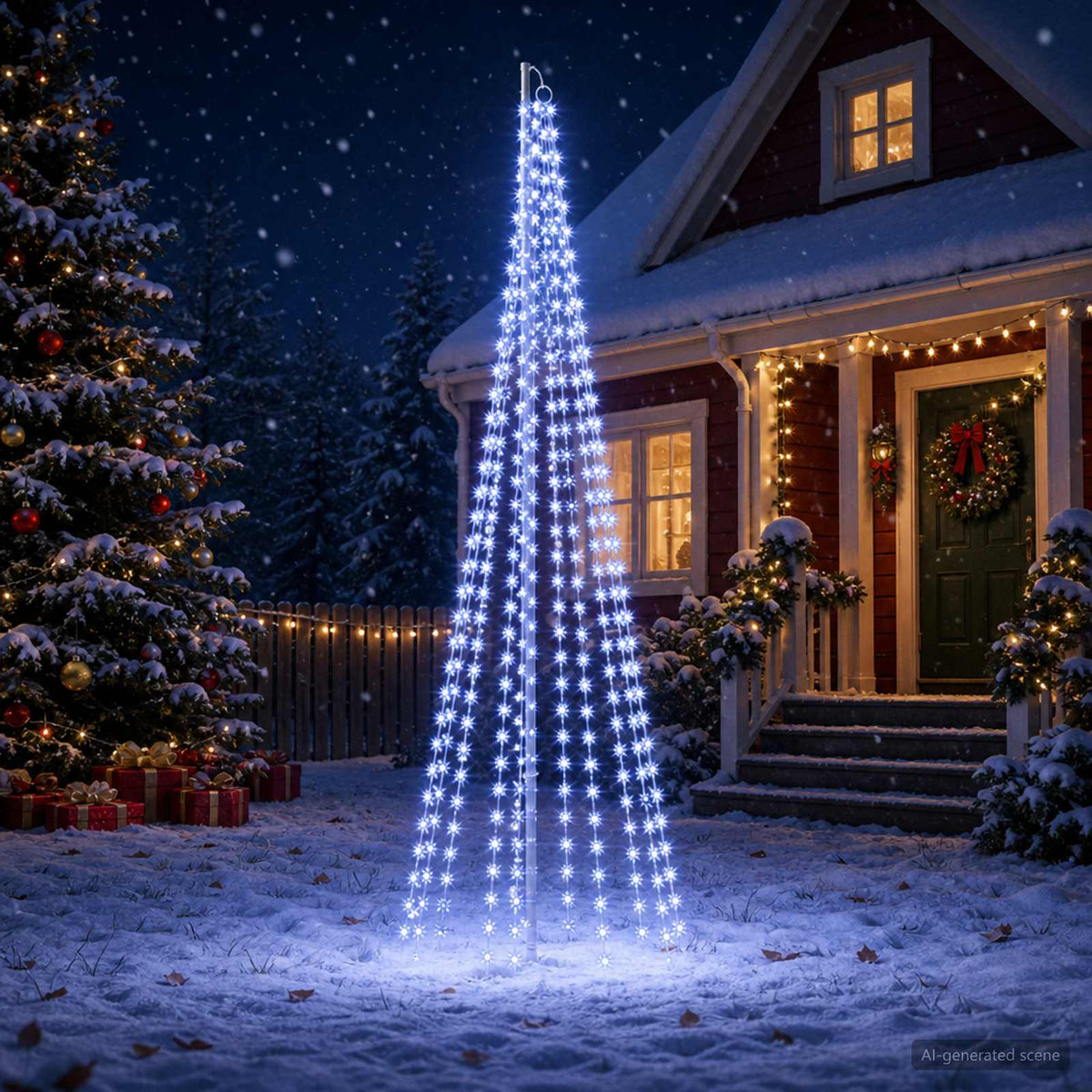 vidaXL Kerstboomverlichting met grondpen en vlaggenmast 300 cm