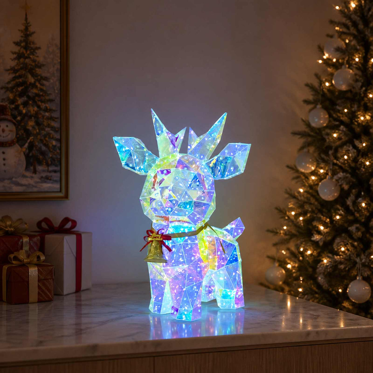 Prismatisch iriserend led-rendier met bel Meerkleurig is nu te koop bij PeponiXL, paradijselijk wonen!