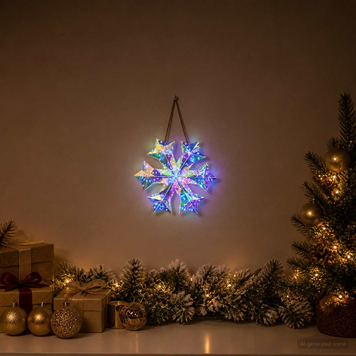 Prismatische iriserende led-sneeuwvlok Meerkleurig Ø 26 x 25 cm is nu te koop bij PeponiXL, paradijselijk wonen!