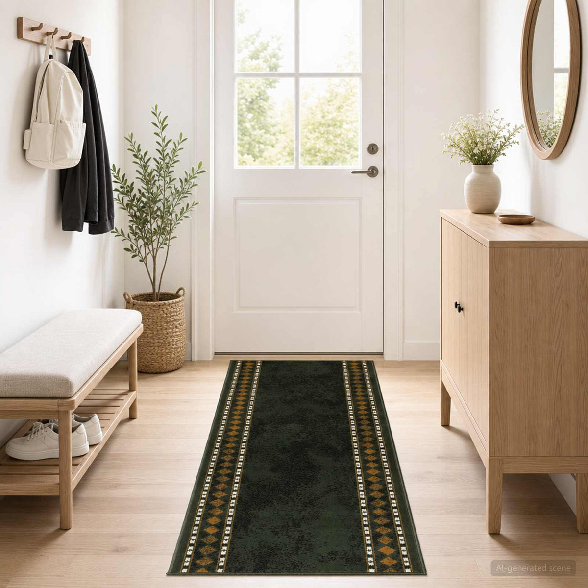 Tapijtloper FLORNES Geweven Groen 67 x 200 cm PP 7 mm is nu te koop bij PeponiXL, paradijselijk wonen!