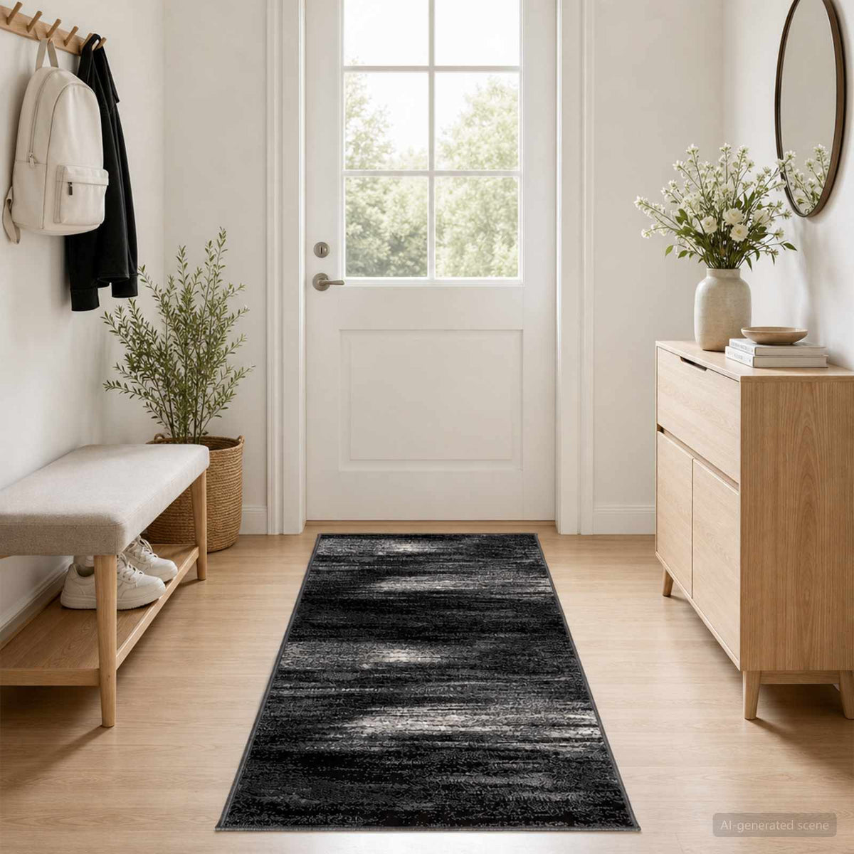 Tapijtloper FLORNES Geweven Zwart 100 x 400 cm PP 7 mm is nu te koop bij PeponiXL, paradijselijk wonen!
