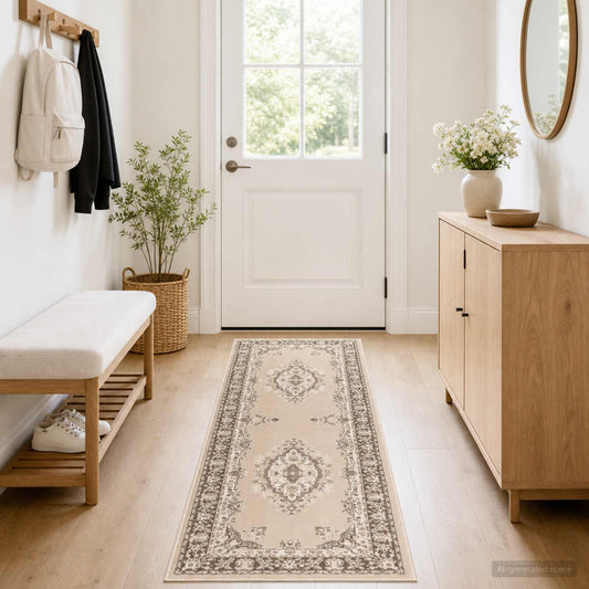 Tapijtloper FLORNES Geweven Ecru 100 x 150 cm PP 7 mm is nu te koop bij PeponiXL, paradijselijk wonen!