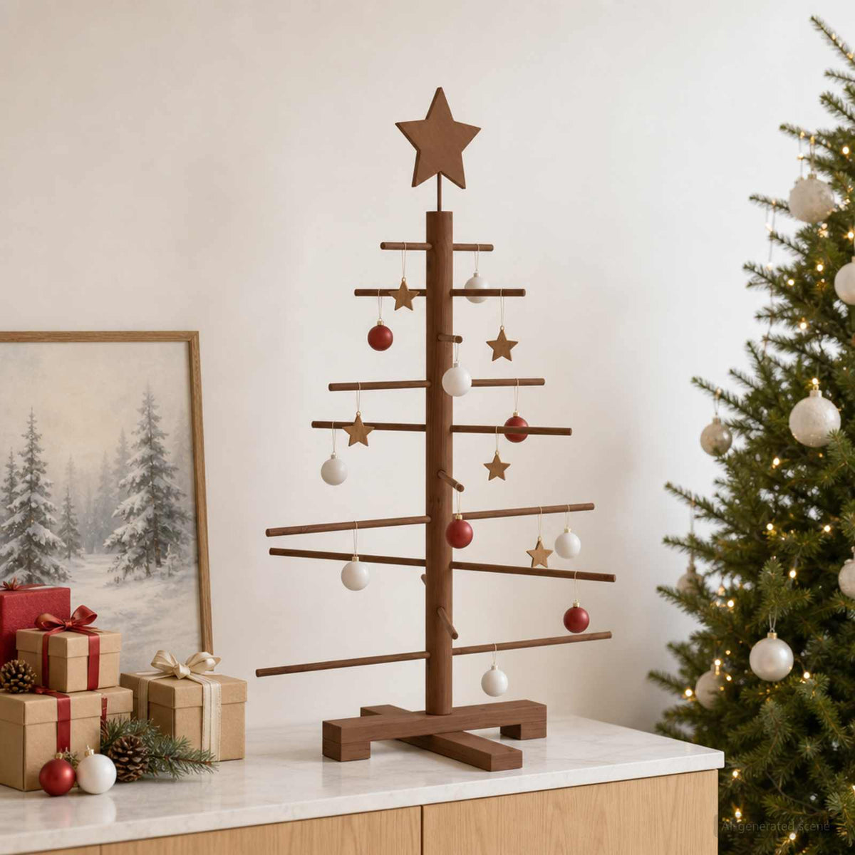 Houten kerstboom 75 cm Bamboe en massief grenenhout Donkerbruin is nu te koop bij PeponiXL, paradijselijk wonen!