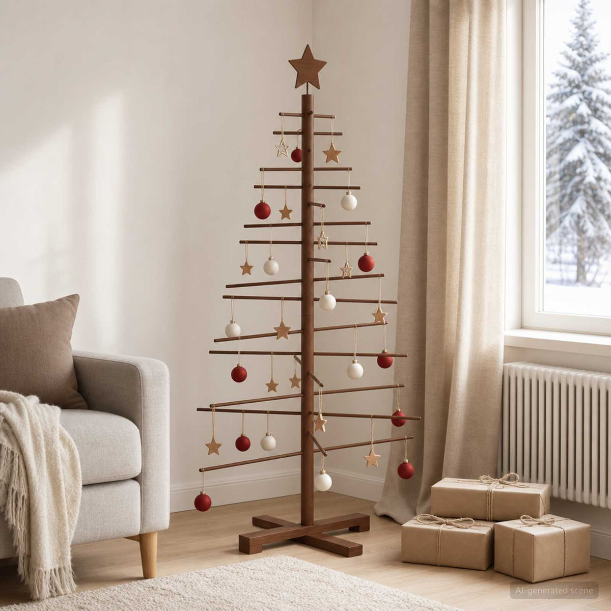 Houten kerstboom 125 cm Bamboe en massief grenenhout is nu te koop bij PeponiXL, paradijselijk wonen!