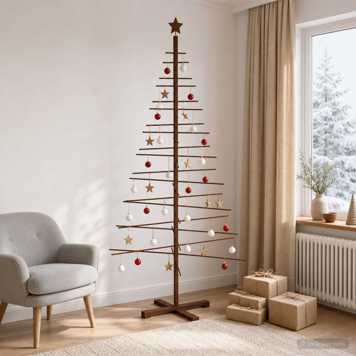 Houten kerstboom 210 cm Bamboe en massief grenenhout is nu te koop bij PeponiXL, paradijselijk wonen!