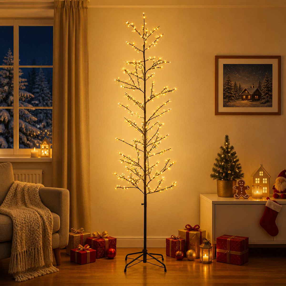 vidaXL Micro berken kerstboom Zwart 47 x 210 cm Staal 567 LED's