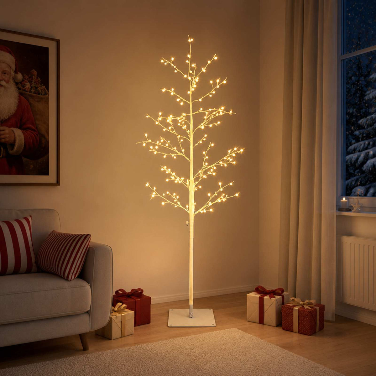 Micro berken kerstboom Wit 18 x 18 x 120 cm Staal 279 LED's is nu te koop bij PeponiXL, paradijselijk wonen!
