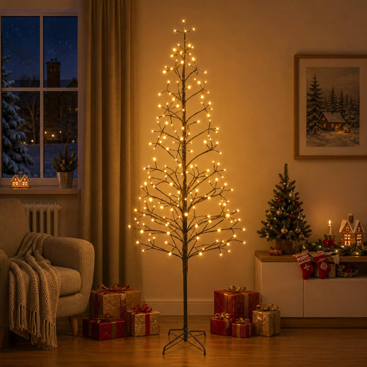 vidaXL LED-kerstboom met lichtsnoer Zwart 47 x 210 cm Staal 228 LED's