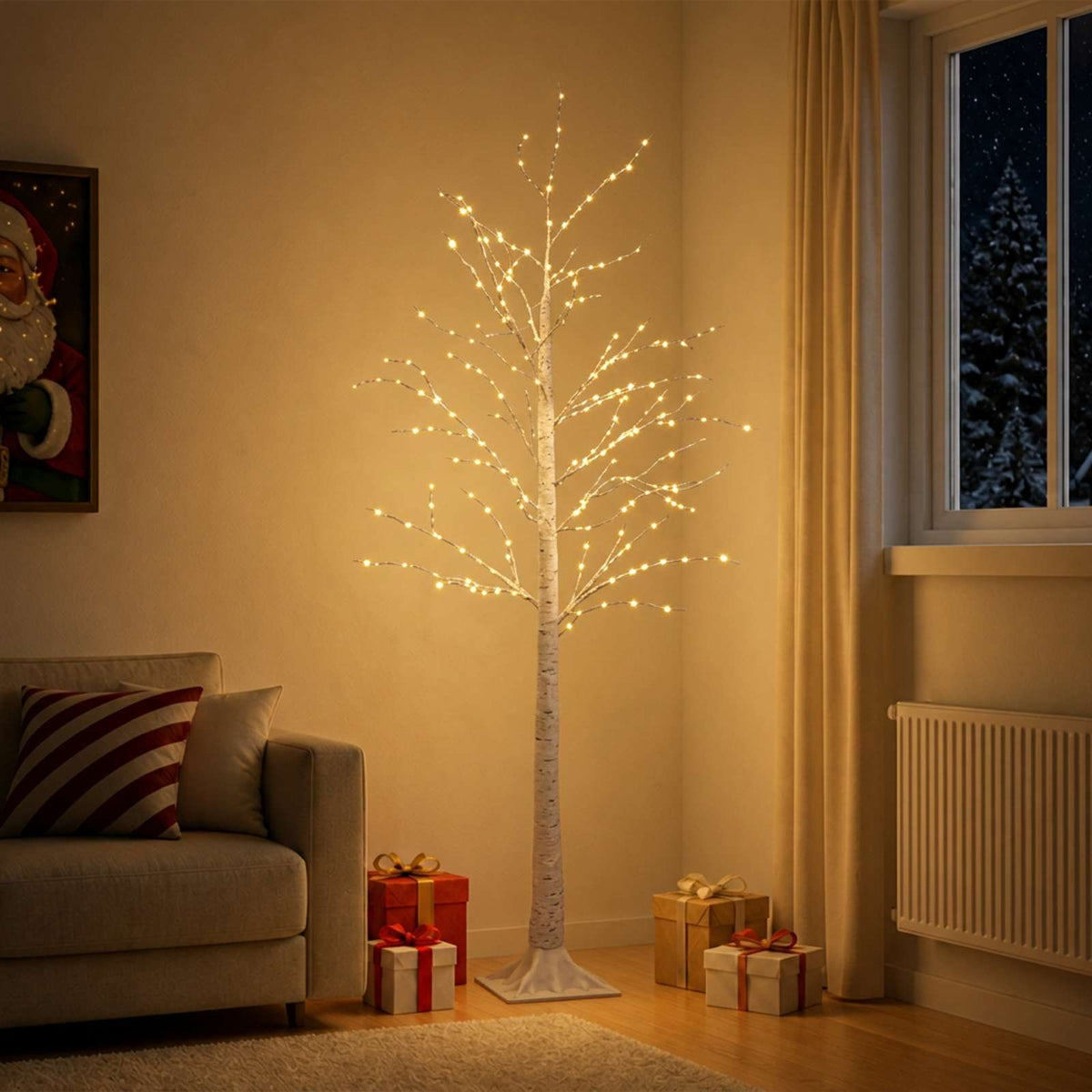 Berken kerstboom Wit 22 x 22 x 180 cm Kunststof 319 LED's is nu te koop bij PeponiXL, paradijselijk wonen!