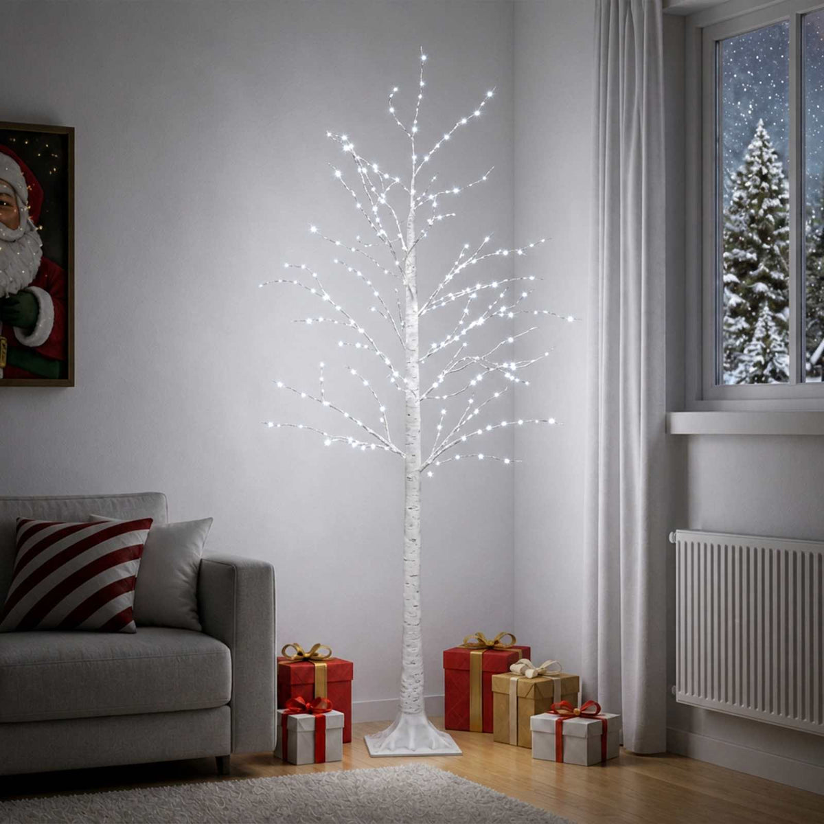 vidaXL Berken kerstboom Wit 22 x 22 x 180 cm Kunststof 319 LED's