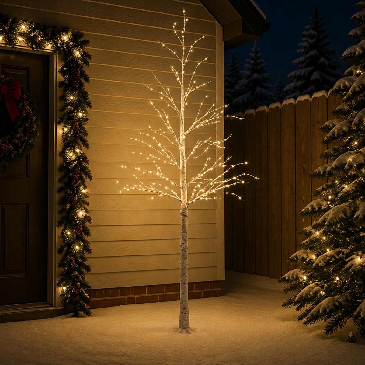 vidaXL Berken kerstboom Wit 25 x 25 x 210 cm Kunststof 406 LED's