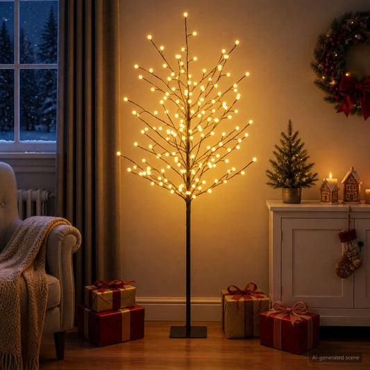 LED-kerstboom met ballen Zwart 18 x 18 x 150 cm Staal 185 LED's is nu te koop bij PeponiXL, paradijselijk wonen!