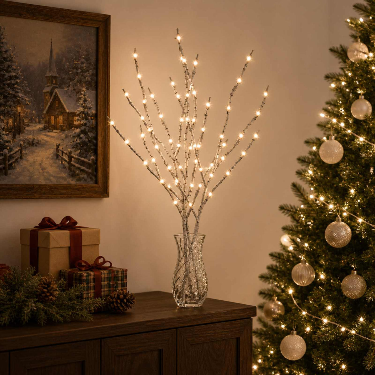 vidaXL Kersttak met ledverlichting 3 st Wit 62 cm Staal 60 LED's