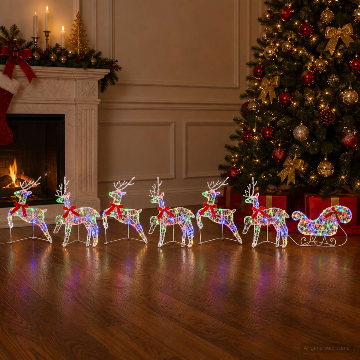 Kerstrendier met slee 7 st 140 LED's Meerkleurig is nu te koop bij PeponiXL, paradijselijk wonen!