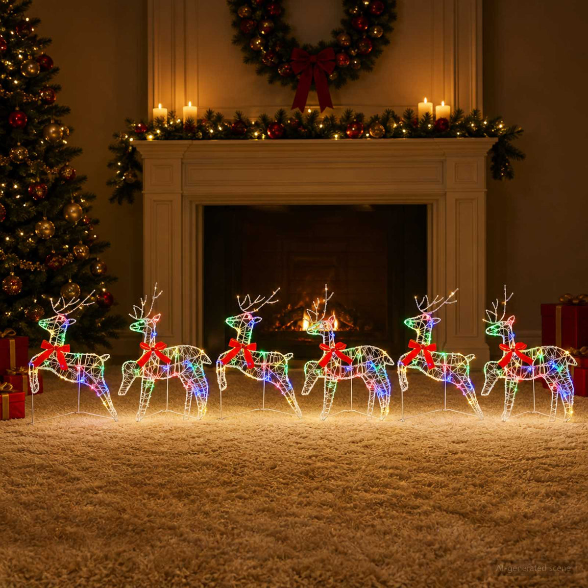 Kerst Rendier 6 st 80 LED's Meerkleurig 43 x 19 x 65 cm is nu te koop bij PeponiXL, paradijselijk wonen!