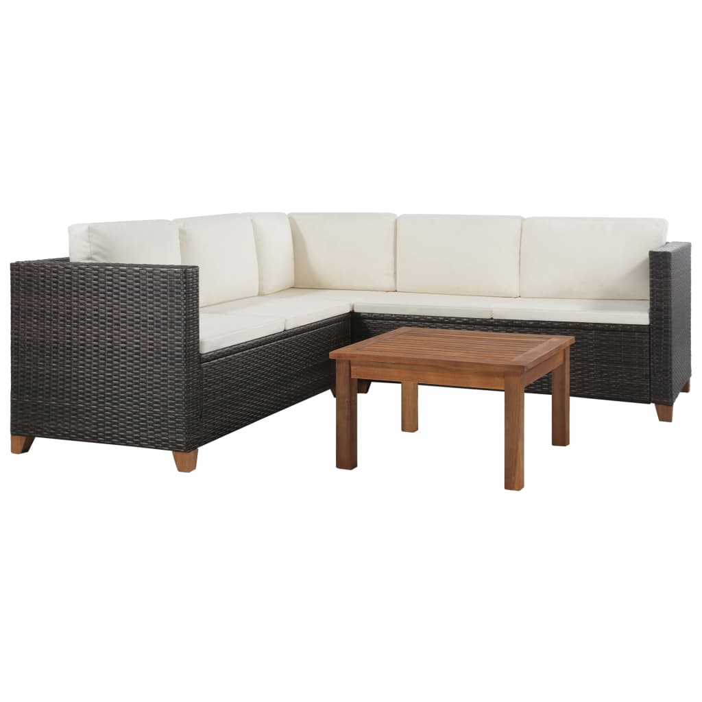 4-delige Loungeset met kussens poly rattan bruin is nu te koop bij PeponiXL, paradijselijk wonen!