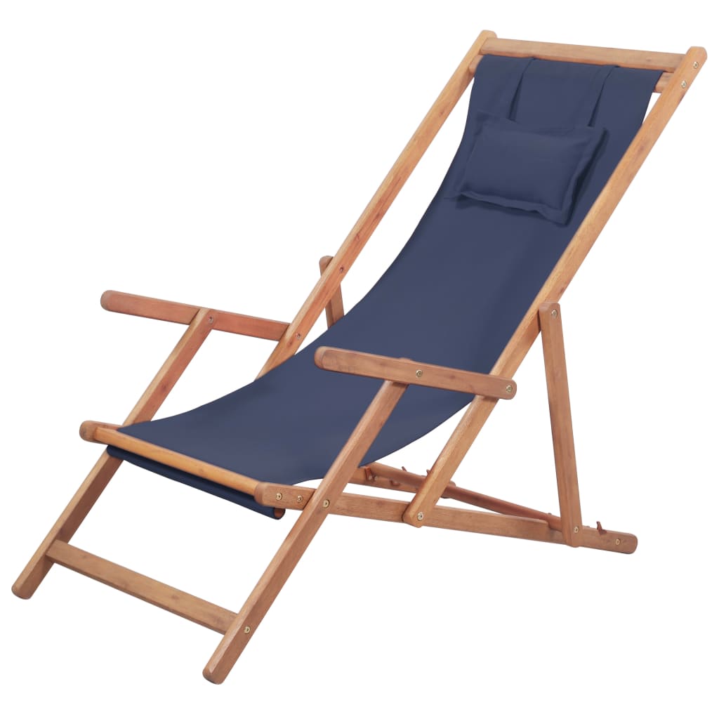 Strandstoel inklapbaar stof en houten frame blauw is nu te koop bij PeponiXL, paradijselijk wonen!