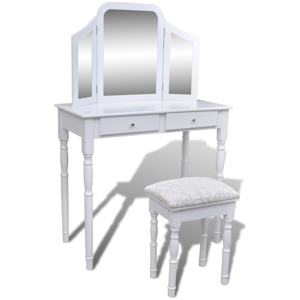 Kaptafel met 2 lades, 3-in-1 spiegel en krukje wit is nu te koop bij PeponiXL, paradijselijk wonen!
