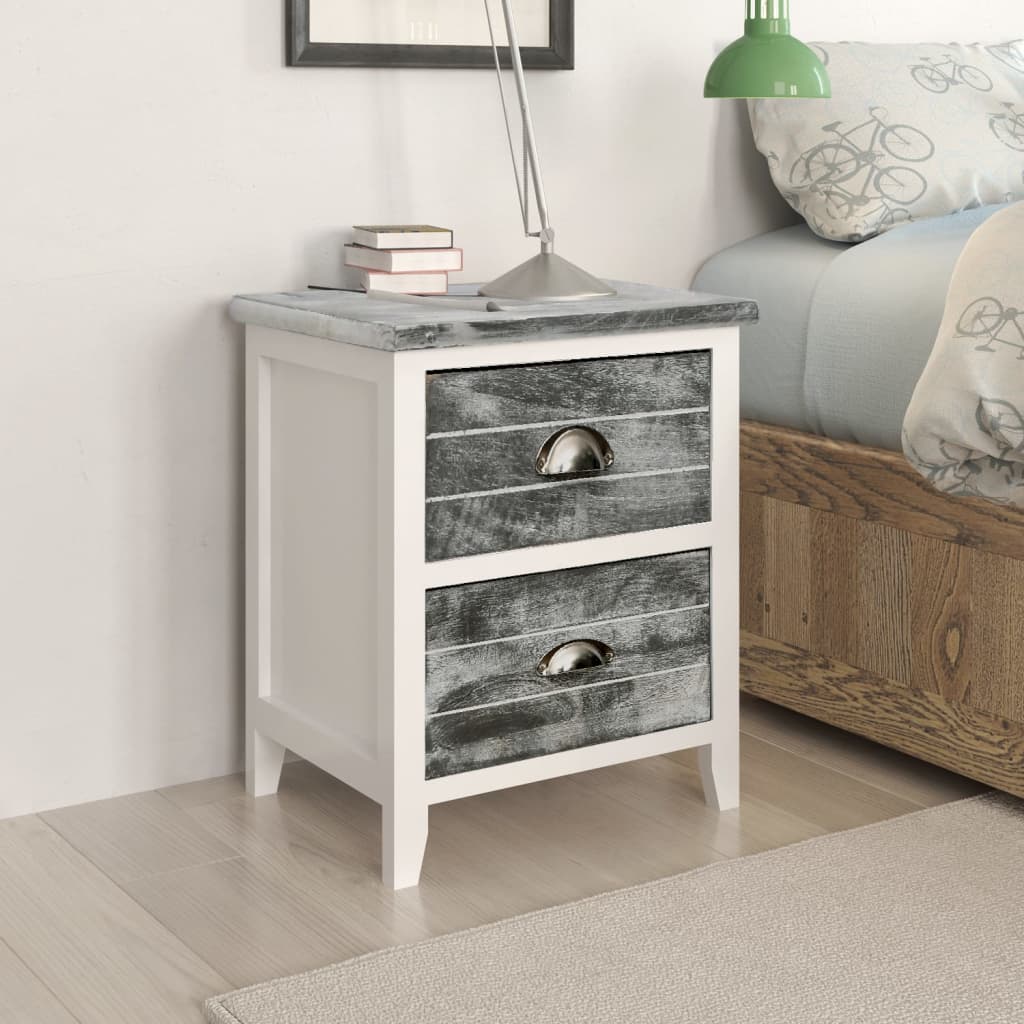 Nachtkastje 38x28x45 cm paulowniahout grijs en wit is nu te koop bij PeponiXL, paradijselijk wonen!
