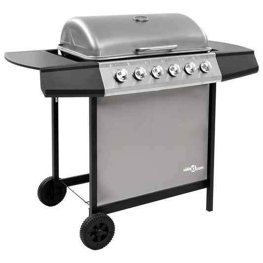 Gasbarbecue met 6 branders zwart en zilverkleurig is nu te koop bij PeponiXL, paradijselijk wonen!