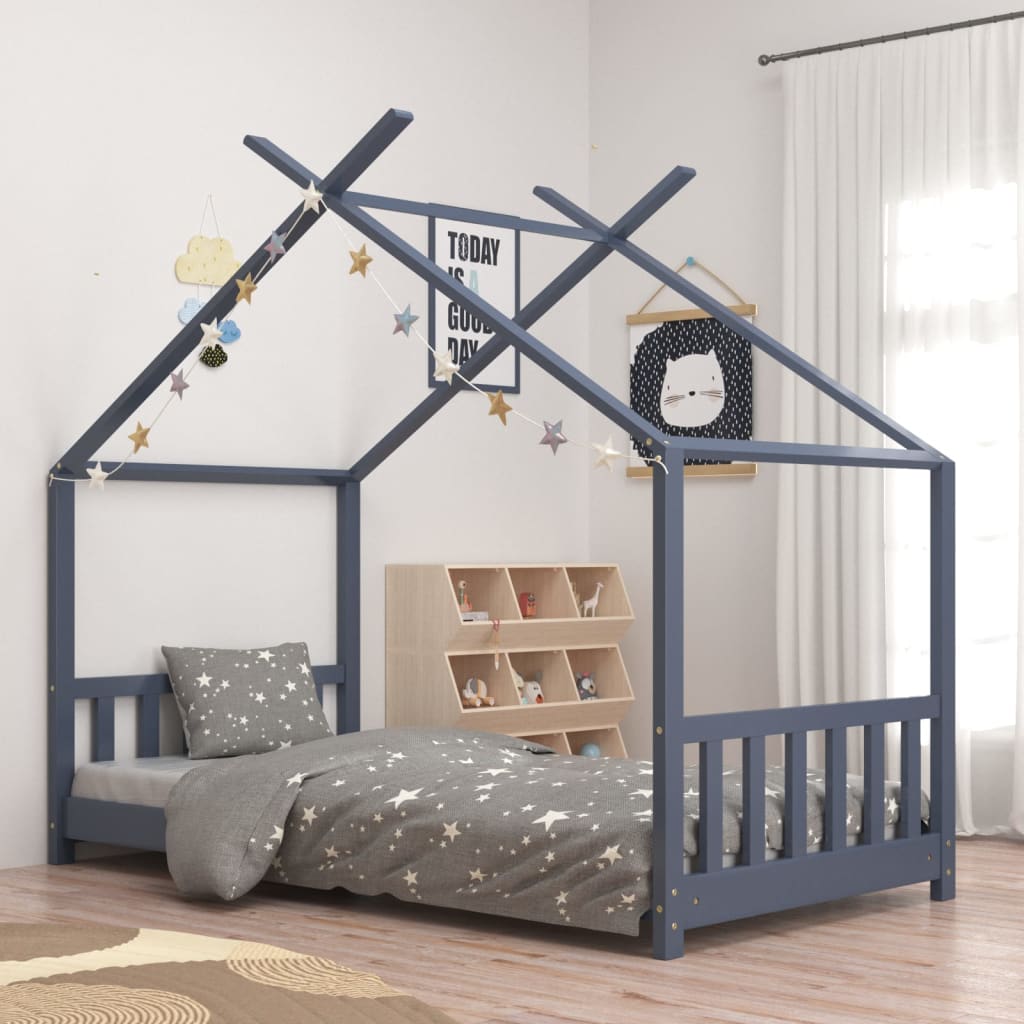 Kinderbedframe massief grenenhout grijs 70x140 cm is nu te koop bij PeponiXL, paradijselijk wonen!