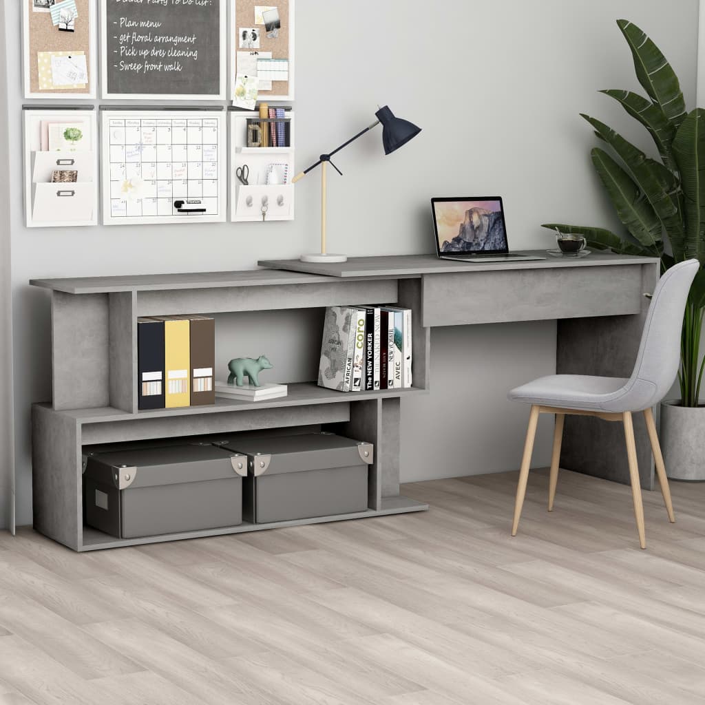 Hoekbureau 200x50x76 cm bewerkt hout betongrijs is nu te koop bij PeponiXL, paradijselijk wonen!