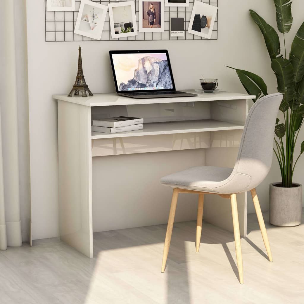 Bureau 90x50x74 cm bewerkt hout hoogglans wit is nu te koop bij PeponiXL, paradijselijk wonen!