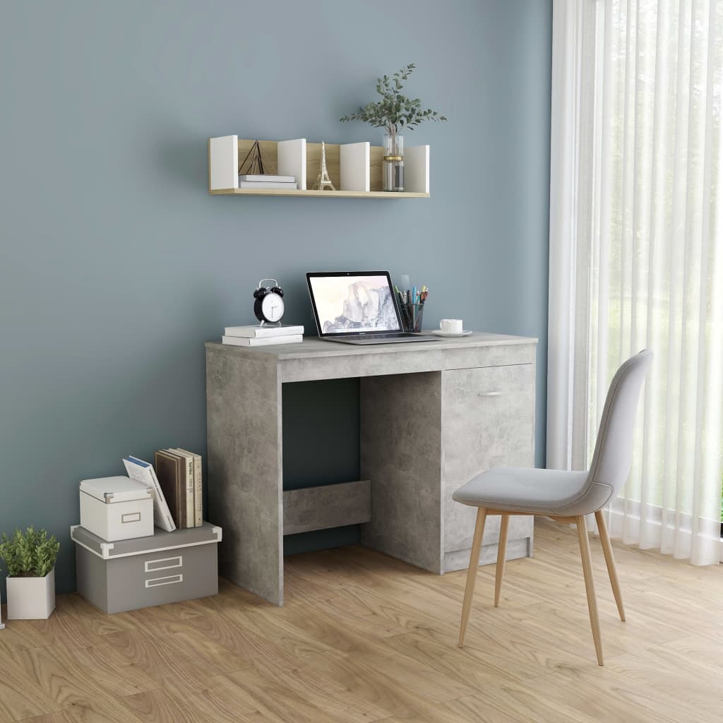 Bureau 100x50x76 cm bewerkt hout betongrijs is nu te koop bij PeponiXL, paradijselijk wonen!