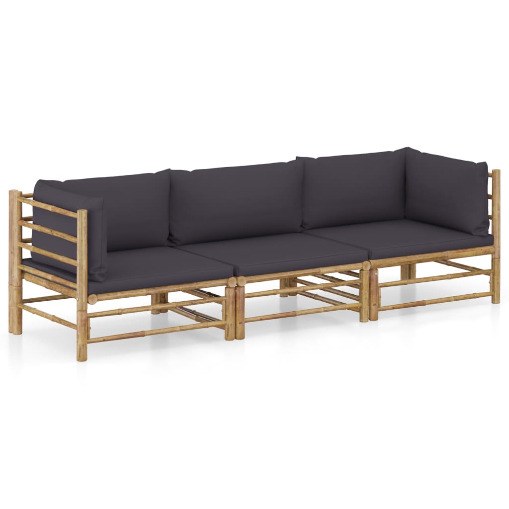 3-delige Loungeset met donkergrijze kussens bamboe is nu te koop bij PeponiXL, paradijselijk wonen!