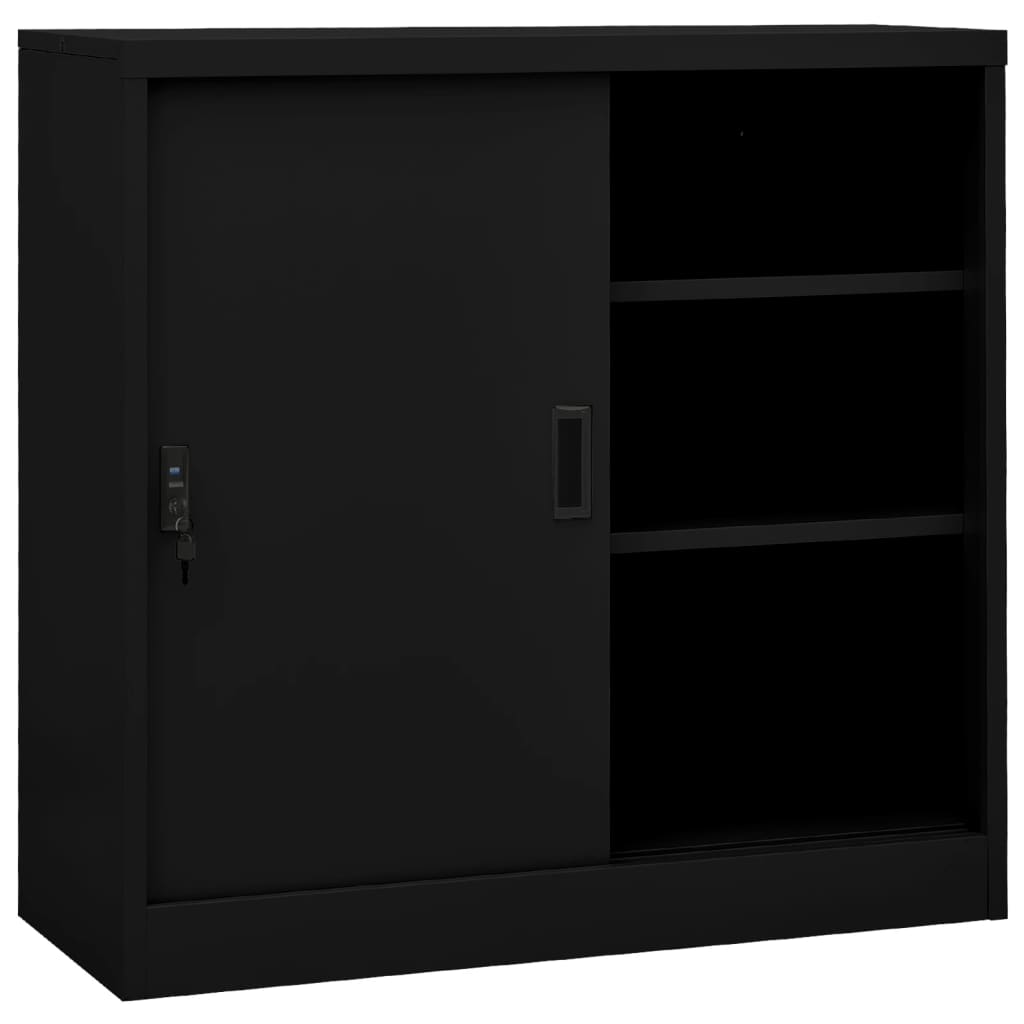 Kantoorkast met schuifdeuren 90x40x90 cm staal zwart is nu te koop bij PeponiXL, paradijselijk wonen!