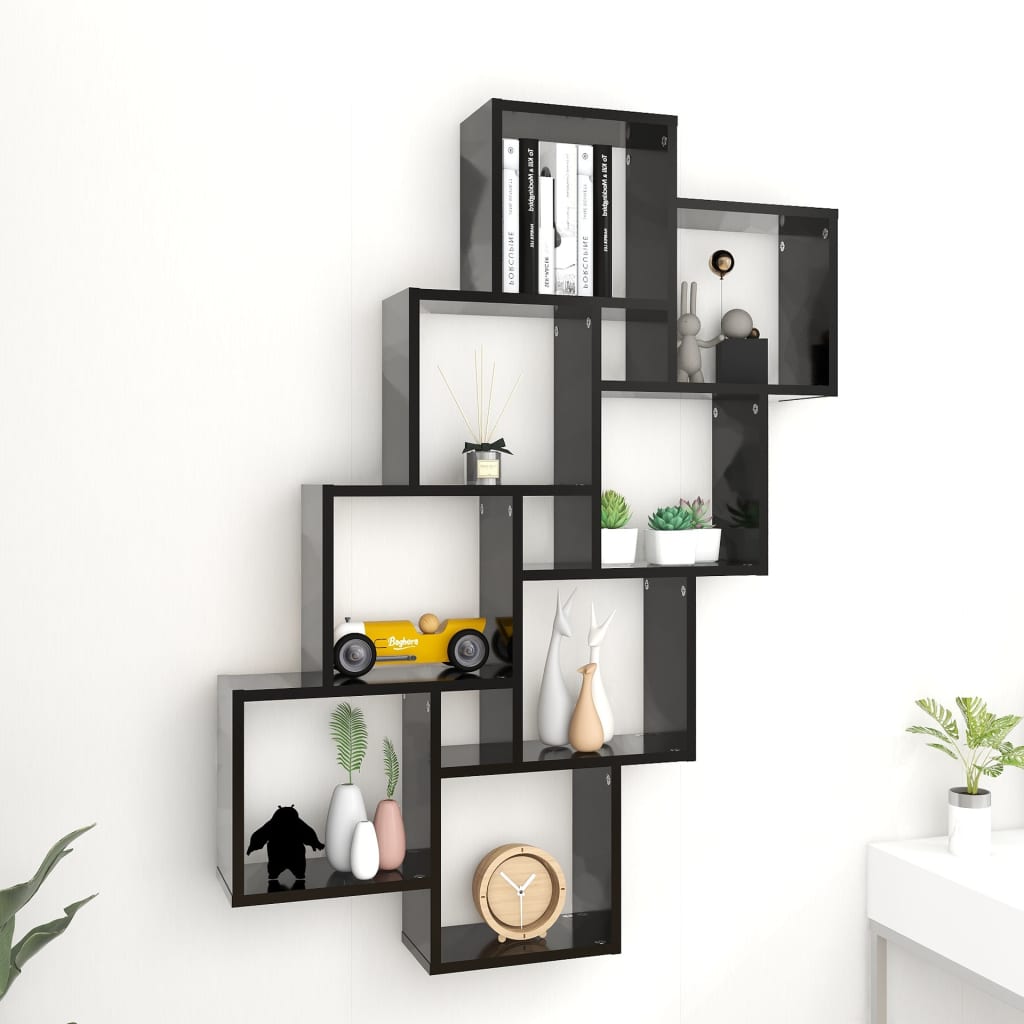 Wandschap kubus 90x15x119 cm bewerkt hout zwart is nu te koop bij PeponiXL, paradijselijk wonen!