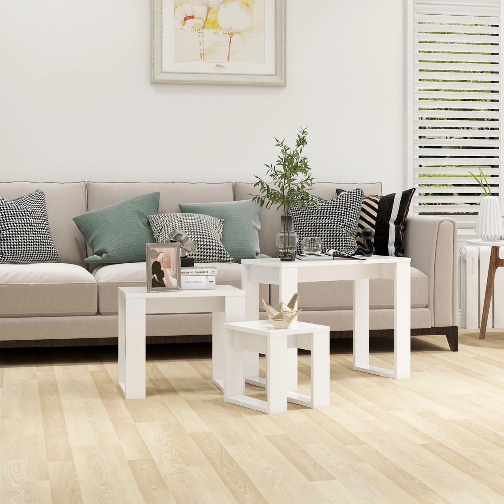 Bijzettafels 3 st wit bewerkt hout is nu te koop bij PeponiXL, paradijselijk wonen!